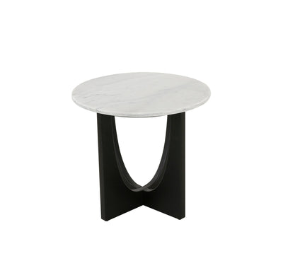 Cross Wood Side Table With Marble Top