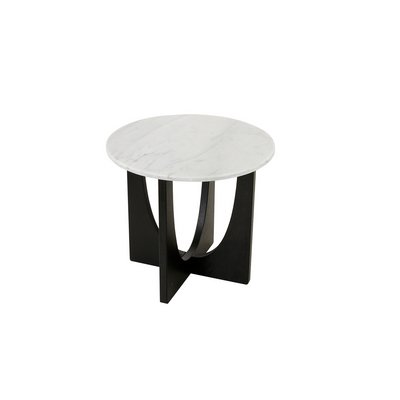 Cross Wood Side Table With Marble Top